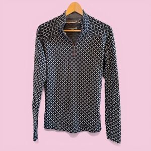 Smartwool Wms Black and Gray Geo Patterned XL 1/4 Zip LS Wool Pullover Sweater